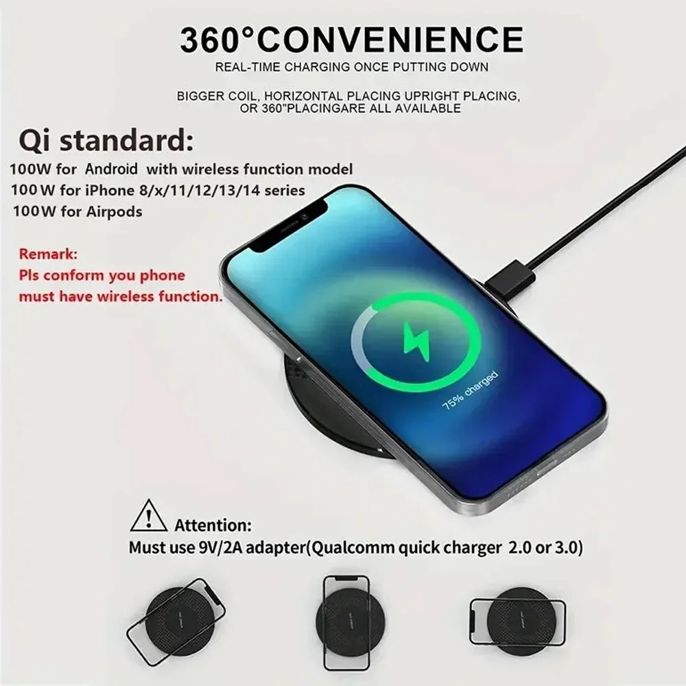 R-Gadgets™ Wireless Fast Charger Pad |LED Light |iPhone & Android